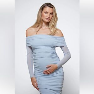 Elegant Off-Shoulder Light Blue Maxi Dress